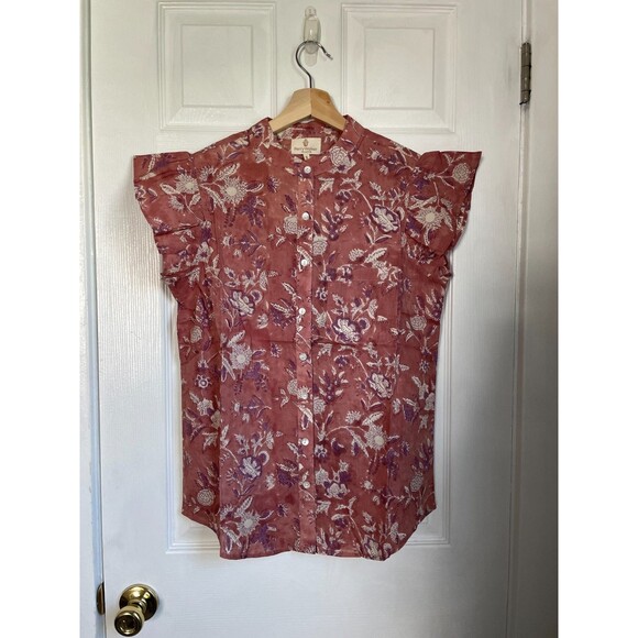 Perry Walker Collective Shirt Womens 3 Celia Blouse top Pink Floral Button - Picture 2 of 9